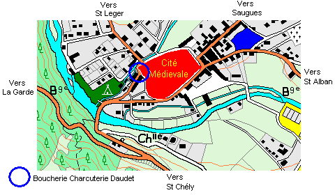 Le cercle bleu indique l'emplacement de la Boucherie Daudet
